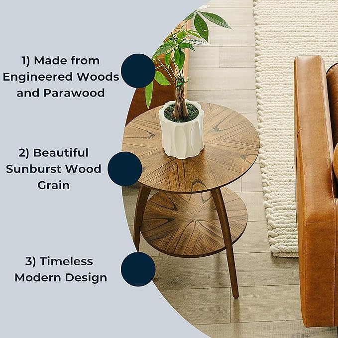 Martin Svensson Home Round Wood Nutmeg Brown Living Room End Side Accent Table - Image 6