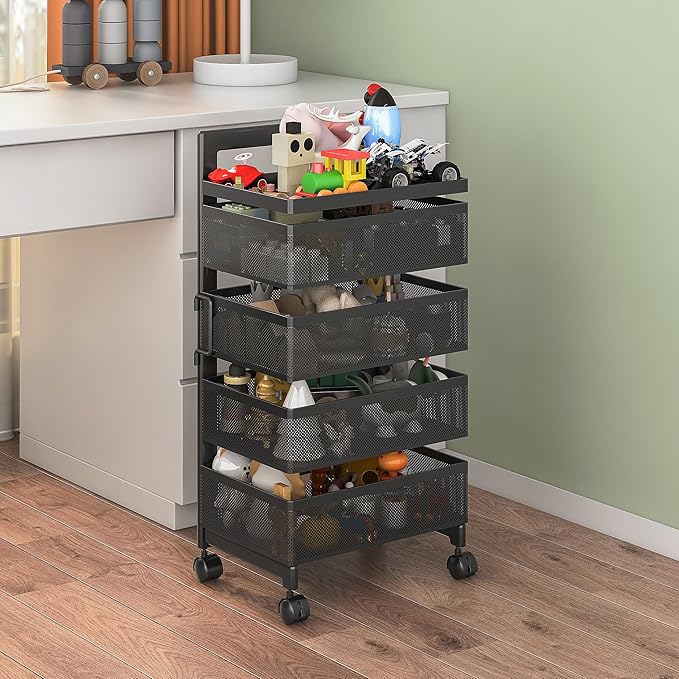 Bathroom Rotating Storage Cart No Assembly Required 4-Tier Metal Sturdy Fruit - Image 8