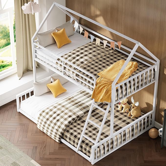 LIKIMIO Bunk Bed Twin Over Full Size, House Bunk Bed Frame - Image 7