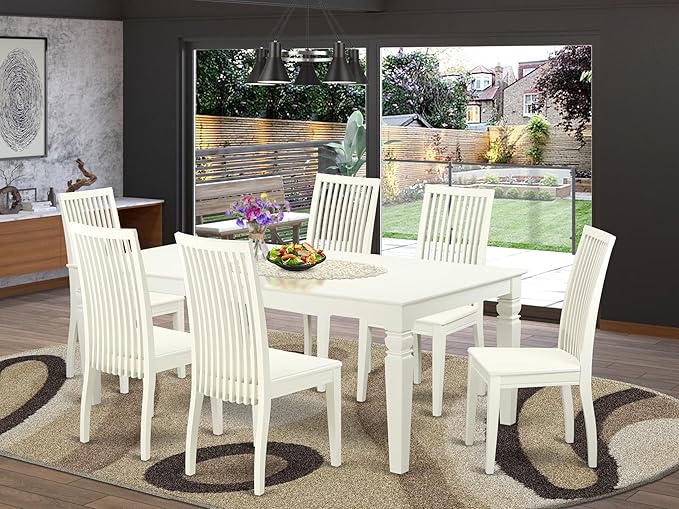 East West Furniture LGIP7-LWH-W 7 Piece Dining Set Consist of a Rectangle - Image 2