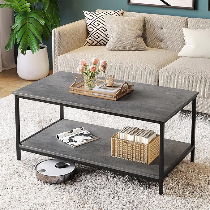 SAYGOER Coffee Table with Storage 2-Tier Industrial Center Table - Image 7