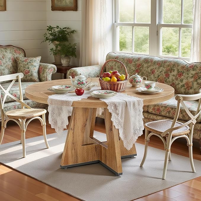 47" Round Dining Table for 4-6, Modern Dinner Table Farmhouse Round Small - Image 9
