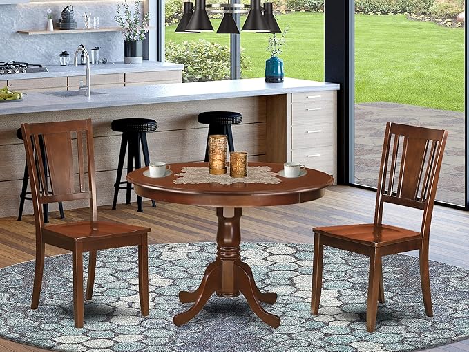 East West Furniture HLDU3-MAH-W 3 Piece Dining Set Contains a Round Dining Room by EastWestFurniture