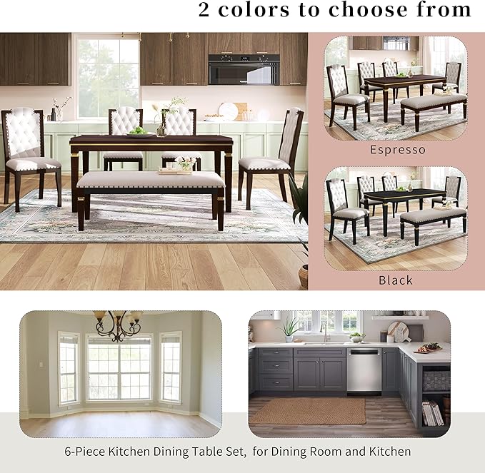 Merax 6-Piece Kitchen Dining Table Set, 62.7" Rectangular - Image 6