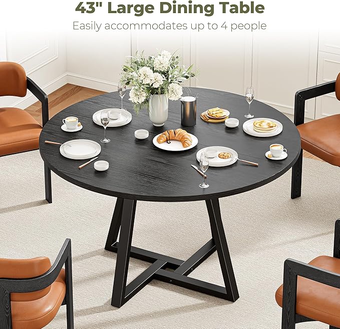 IRONCK 43" Round Dining Table for 4, Wood Kitchen Table - Image 5