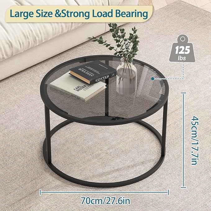 Glass Coffee Table Modern Center Table, Minimalist Round Coffee Tea Table - Image 2