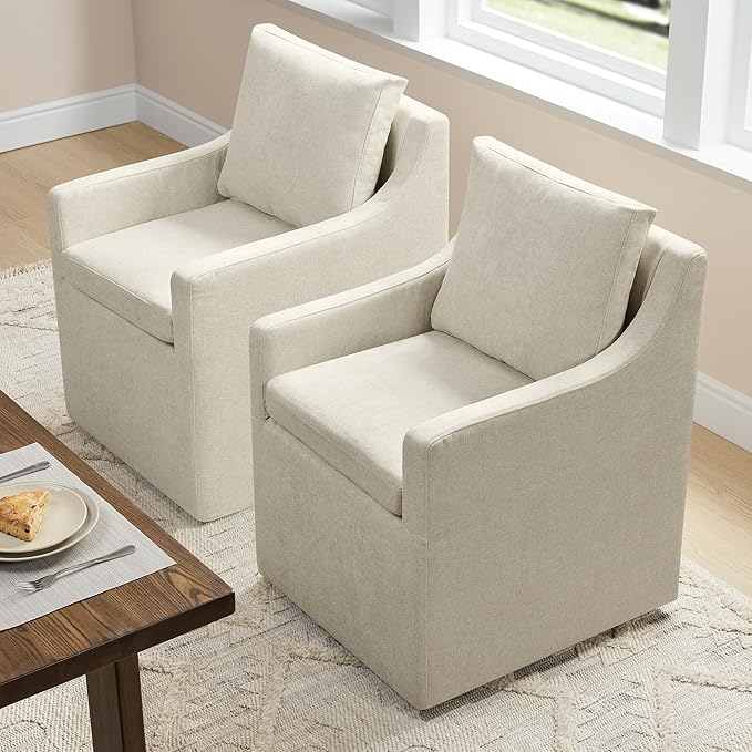 Upholstered Dining Chairs with Casters Washable Cover Side Deskchair with - Image 8