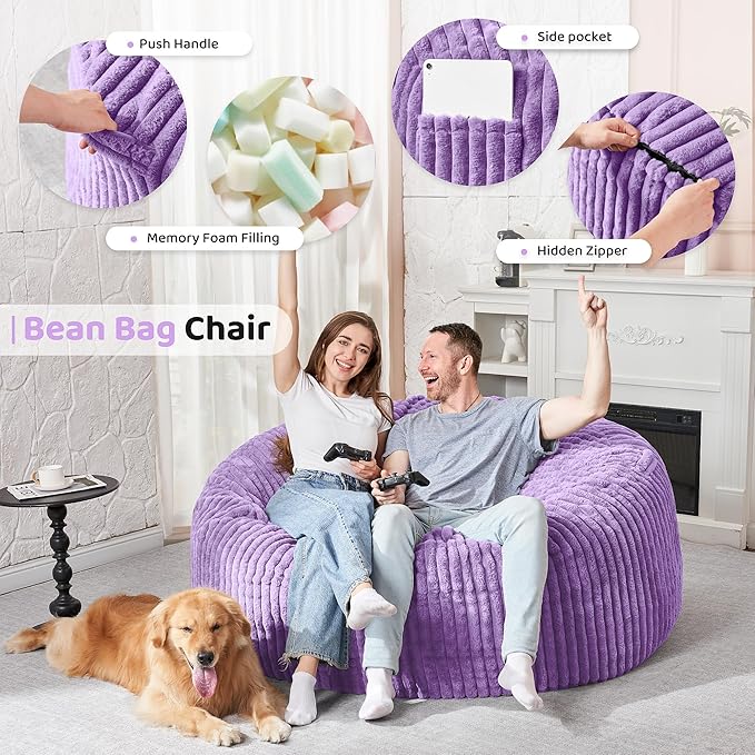 HABUTWAY 5FT Bean Bag Chair, Memory Foam Beanbag Chair - Image 3
