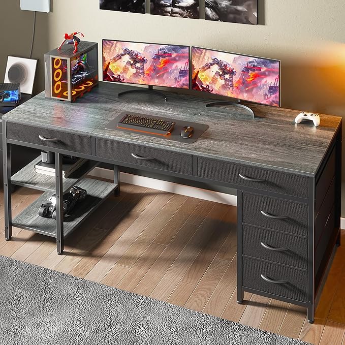 Huuger Computer Desk with 6 Drawers, 63 Inch Office Desk with Shelves, - Image 4