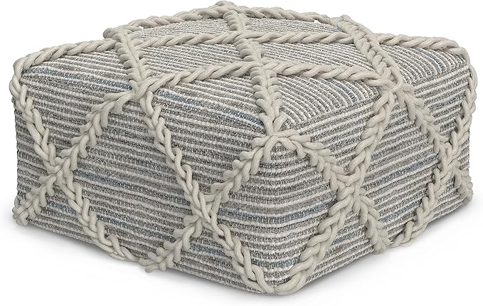 SIMPLIHOME Cowan Contemporary Square Pouf in Grey, Natural Handloom Woven by SimpliHome