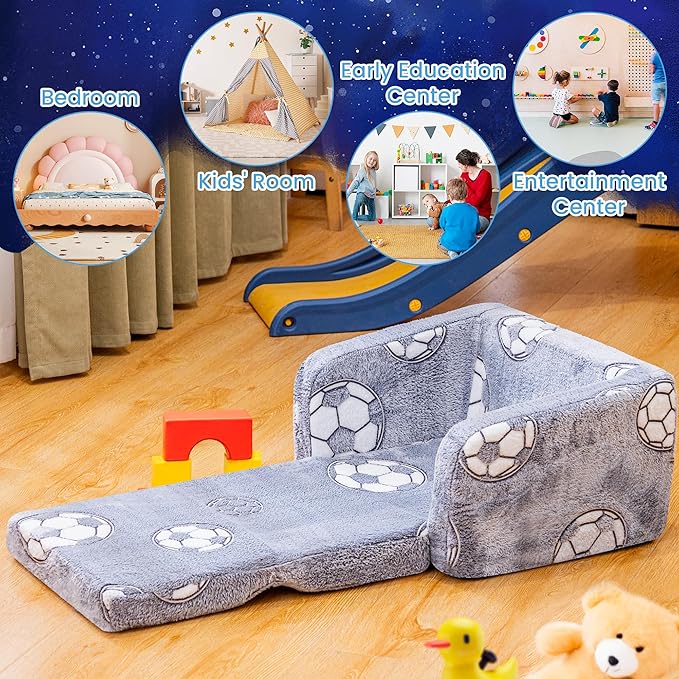 Lamerge 2-in-1 Soft Toddler Couch Fold Out, Foldable Toddler Chair, Glow in The - Image 5