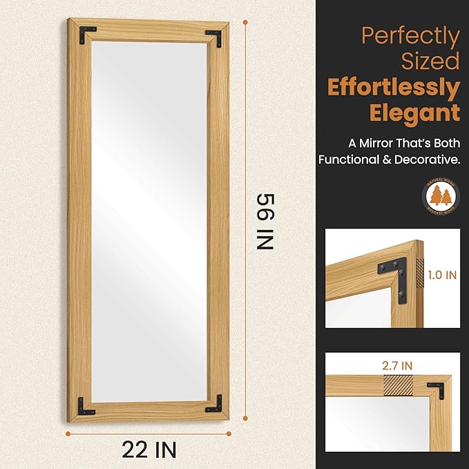 Full Length Mirror with Wooden Frame, Bedroom Decor, Hanging or Leaning - Image 5