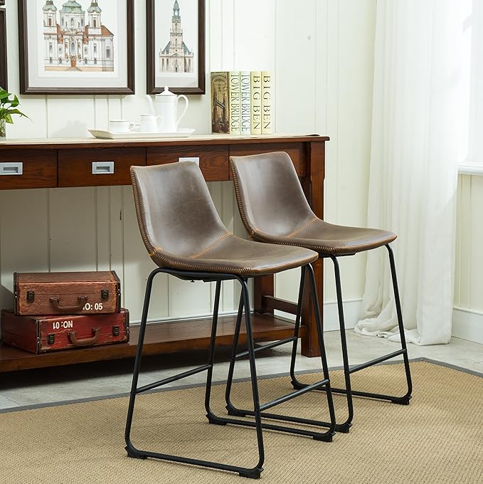 Roundhill Furniture Lotusville Vintage PU Leather Counter Height Stools - Image 3