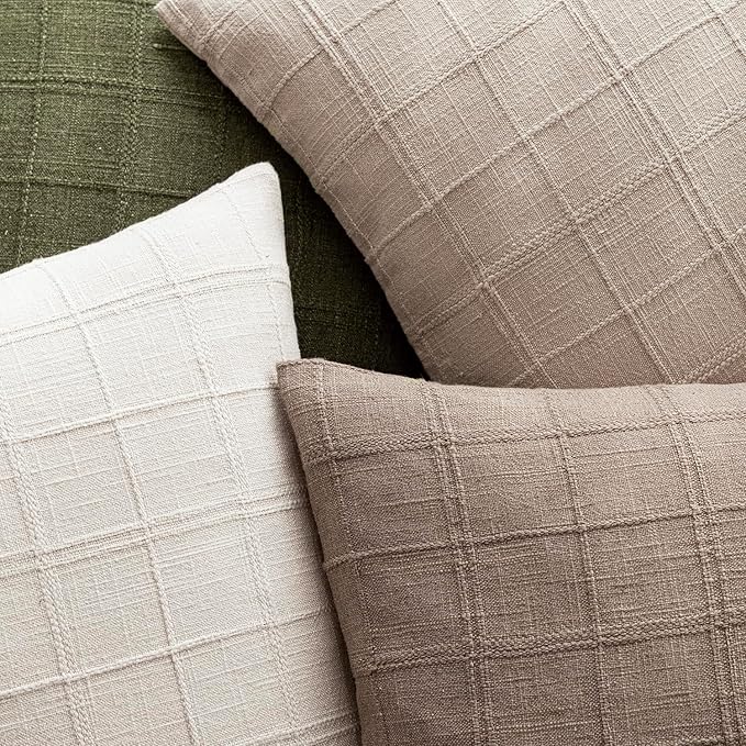 Foindtower Set of 2 Decorative Linen Check Throw Pillow Covers Neutral - Image 4