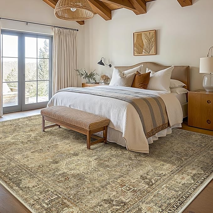 GENIMO 8X10 Area Rugs for Living Room, Machine Washable Non Slip Vintage Floral - Image 4