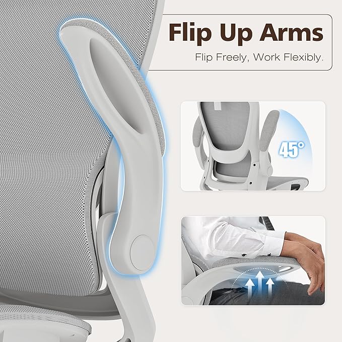 GABRYLLY Ergonomic Mesh Office Chair- White Desk Chair, Flip-Up Armrest - Image 3
