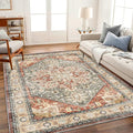 Area Rug 5'x7' Red Khaki Washable Vintage Traditional Floor Cover Thin Retro by CHAMPLANT