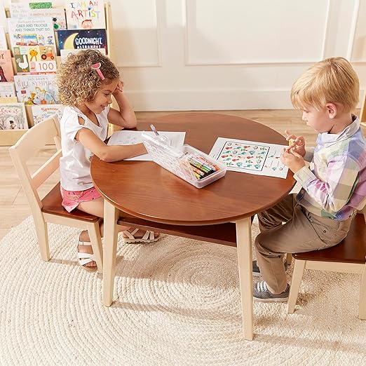 ECR4Kids Hideaway Table and Chair Set, Kids Furniture, Dark Walnut/Antique White - Image 11