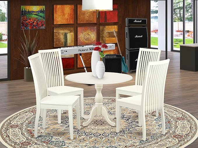East West Furniture DMIP5-LWH-W 5 Piece Dining Room Furniture Set Includes a - Image 2