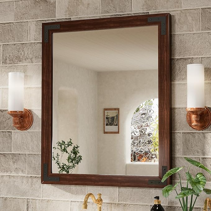 TETOTE 24 x 32 Walnut Wood Framed Mirror by TETOTE