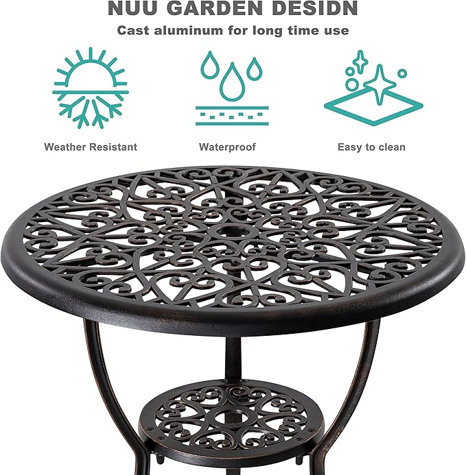 NUU GARDEN Bistro Set 3 Piece Outdoor All Weather Cast Aluminum Patio Bistro - Image 5