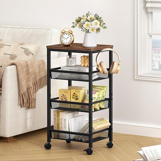 Hoctieon Rolling Storage Cart, 4-Tier Wide Panel Kitchen Storage Cart, Utility by Hoctieon
