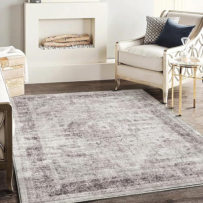 Washable Area Rug 4'x6' Floral red Traditional Floor Cover Foldable Thin Rugs by CHAMPLANT