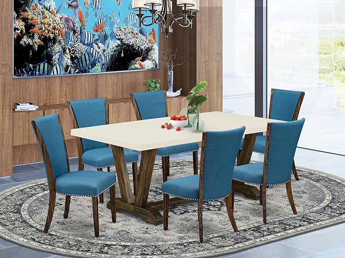 East West Furniture V727VE721-7 7 Piece Dining Room Table Set Consist of a - Image 2