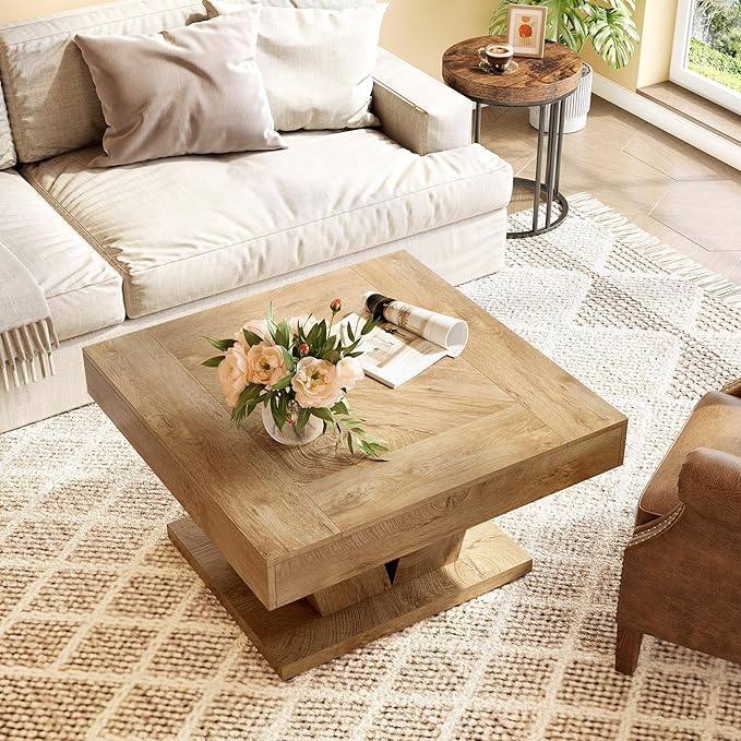 LITTLE TREE Square Coffee Table, Modern Rustic Coffee Table - Image 4