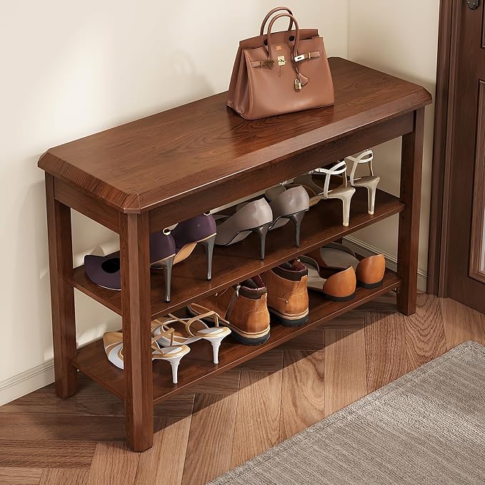 Shoe Rack for Front Door Entrance, Solid Wood Shoe Bench for Closet, Holds Up by IUNVR