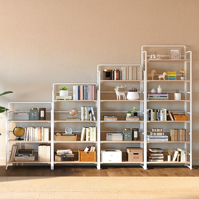 4NM No-Assembly 6 Tiers Folding Bookshelf Storage Shelves Vintage Bookcase - Image 5