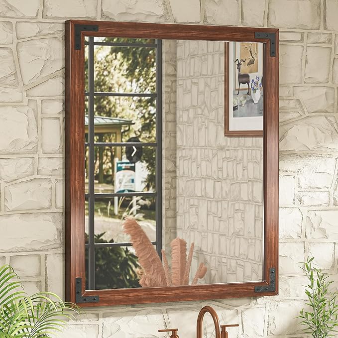 TETOTE 30 x 36 Walnut Wooden Mirror by TETOTE