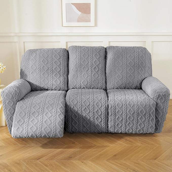 vctops 8 Pieces Geometric Jacquard Plush Recliner Sofa Covers Soft Fuzzy Fluffy - Image 6
