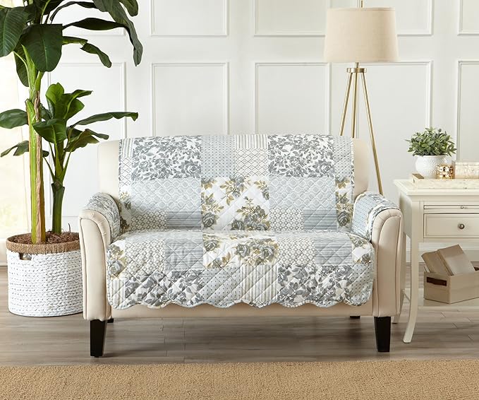 Patchwork Scalloped Printed Furniture Protector Stain Resistant Loveseat Cover - Image 2