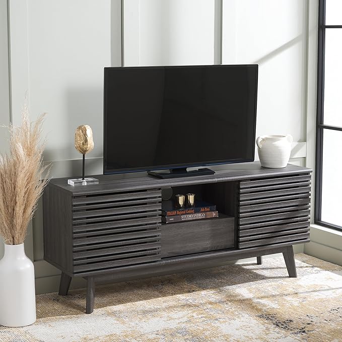 SAFAVIEH ESMA TV Stand for up to 60" Flatscreen – Distressed Black, Low by SAFAVIEH