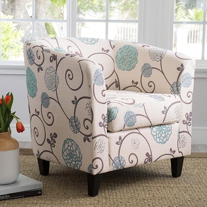 Ball & Cast Upholstered Arm Chair, Classic American Style Flower Design Fabric - Image 3