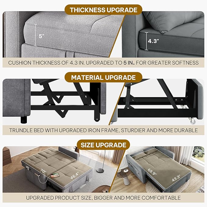 DWVO 55" Convertible Sofa Bed, 3-in-1 Sleeper Sofa - Image 5