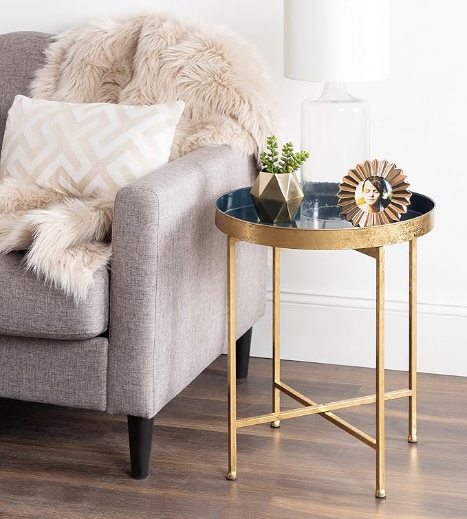 Kate and Laurel Celia Metal Foldable Round Accent Table, 18.25" x 18.25" x 22" - Image 2
