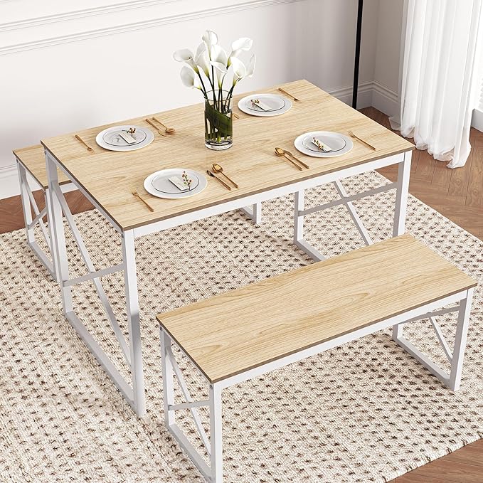 VECELO Kitchen Table with 2 Benches - Image 2