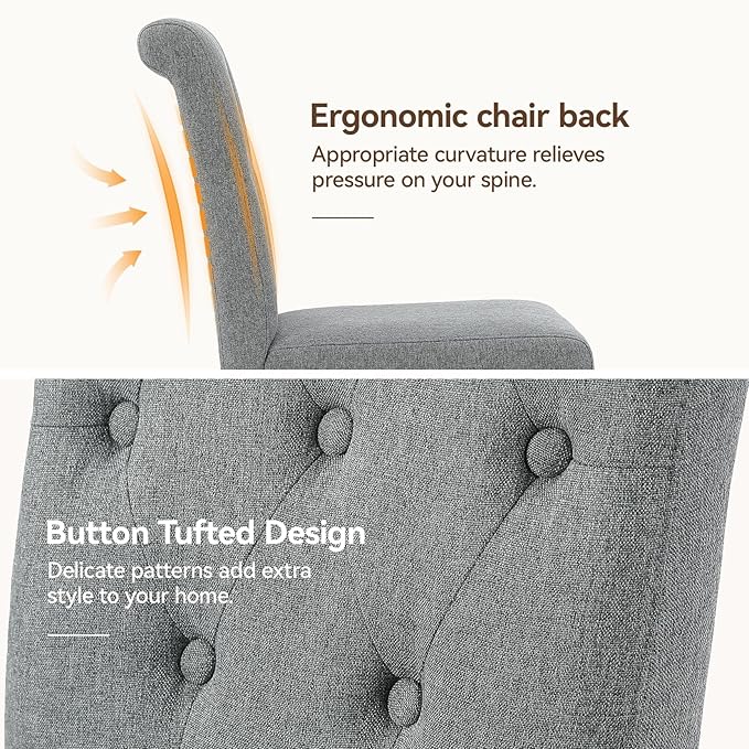Upholstered Dining Chairs Set of 2, Button Tufted Parsons Dining Chair - Image 5
