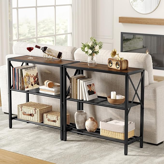 Hoctieon Industrial Console Table, 3-Tier Entryway Tables, Metal Frame - Image 2