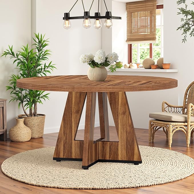 Round Dining Table for 4, Farmhouse Table for Dining Room, Living Room by HIGREENA