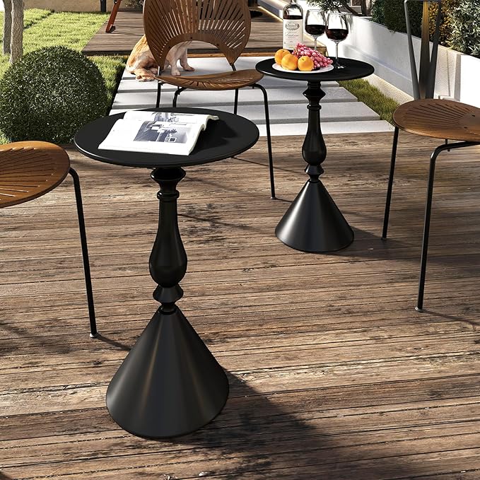 Benkyo Living Room Side Tables Set of 2 Black Round Small End Tables livingroom - Image 2