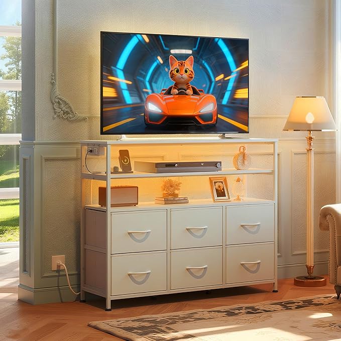 WLIVE White TV Stand for 40, 45 inch TV, Entertainment Center - Image 6