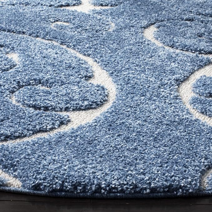 SAFAVIEH Florida Shag Collection 6'7" Round Light Blue/Cream SG455 Scrolling - Image 4