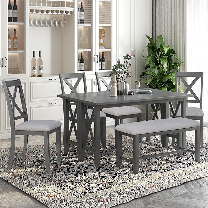 Ball & Cast 6-Piece Dining Table Set, Rectangular Dining Room Foldable Table by BallCast