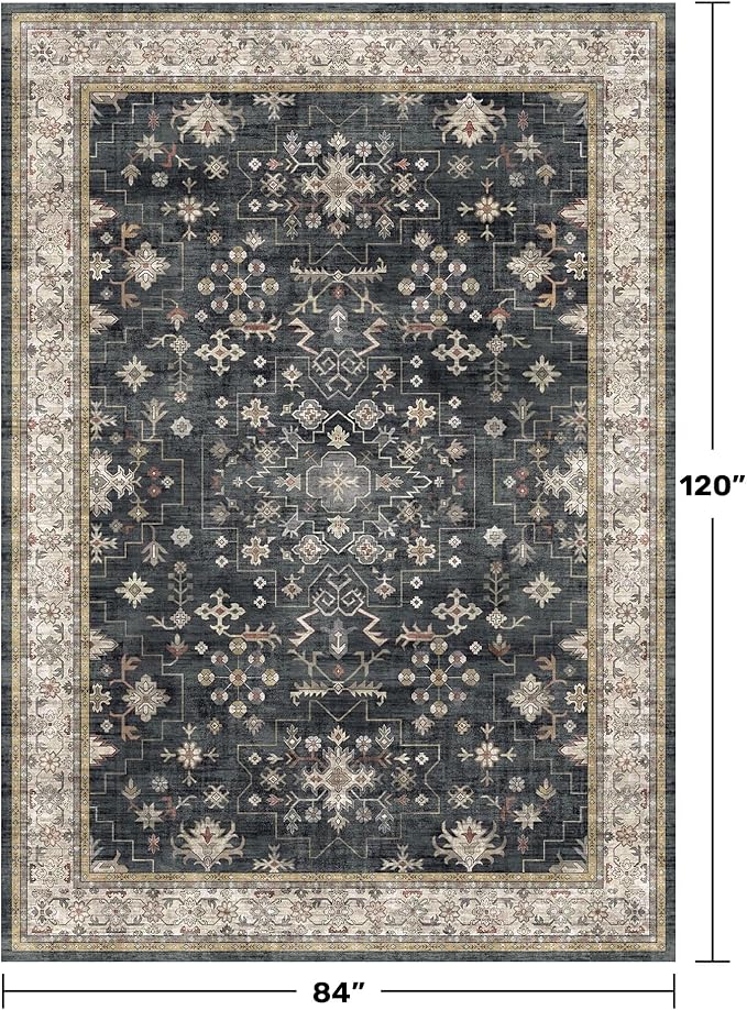 Black Farmhouse Washable 7x10 Area Rugs - Image 2