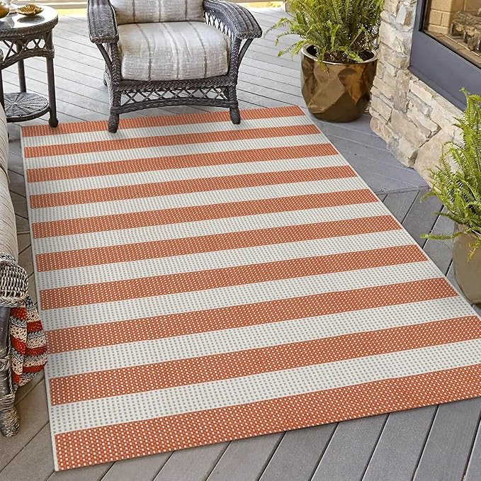 OJIA Outdoor Rug 4'x6', Cotton Woven Patio Rug Washable Rugs Front Porch Rug by OJIA