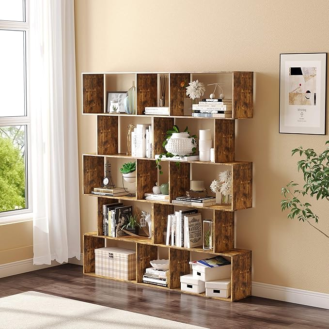 Yusong Bookshelf 5-Tier, Geometric Bookcase S Shaped Book Shelves - Image 7