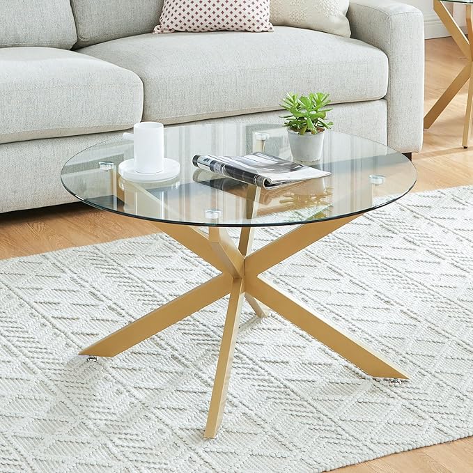 Round Glass Coffee Tables for Living Room, Home Office, Modern & Simple Center by EdwinsChoice-ModernFurniture